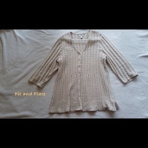 3/4 sleeve fit and flare cable knit cardigan .